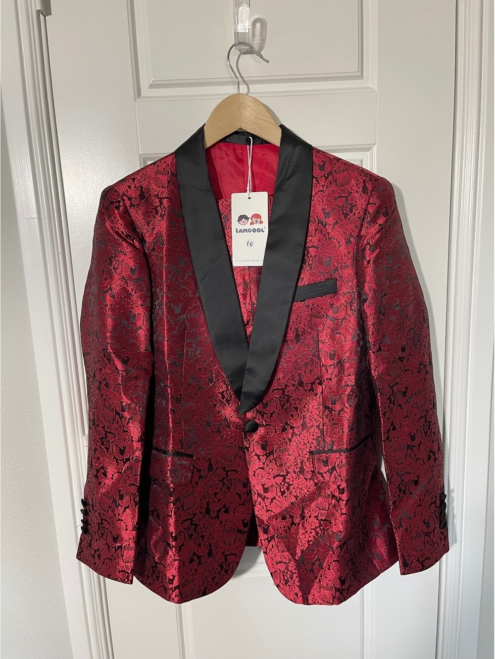 Boys Suits for Kids Size 16 Red Embossed 2 Pieces Shawl Lapel K154